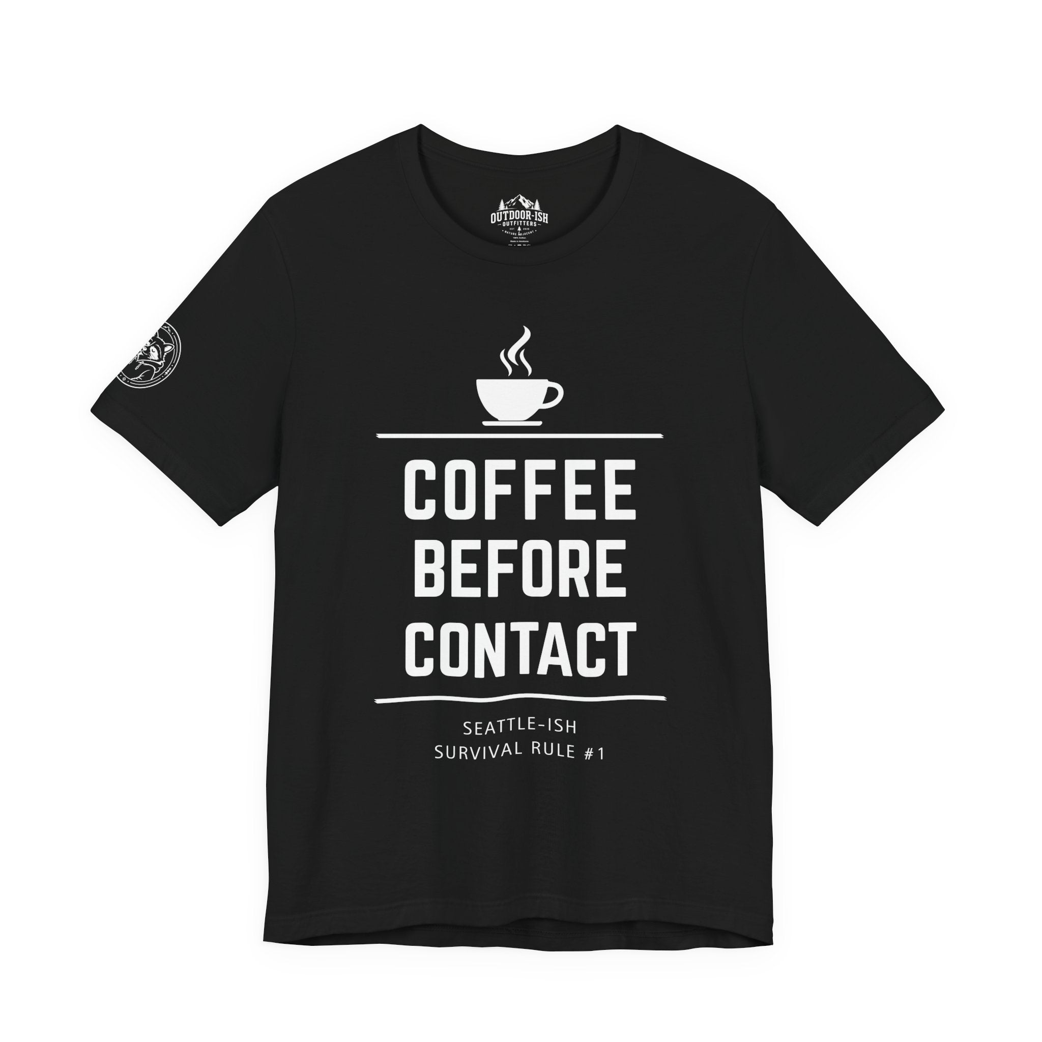 Coffee Before Contact Tee — Funny Morning Coffee Shirt