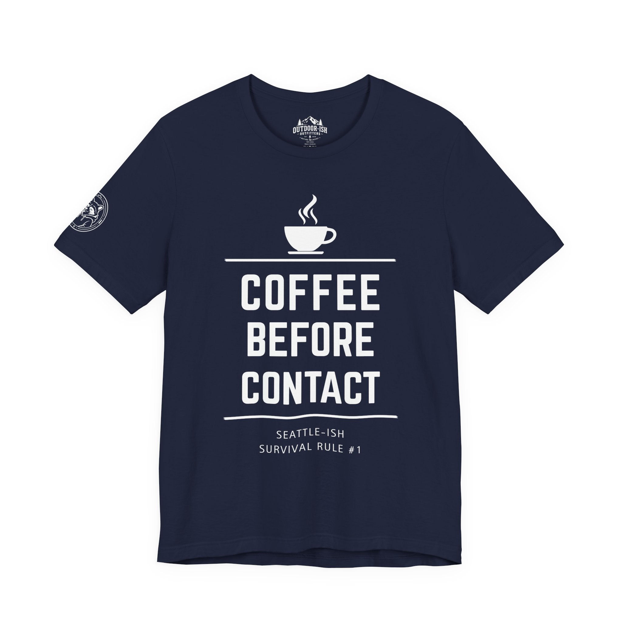 Coffee Before Contact Tee — Funny Morning Coffee Shirt